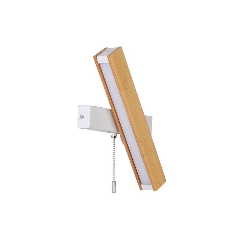Wooden Creative Rotatable LED Wall Lamp Hand Pull Switch Design Sconce Light for Bedroom