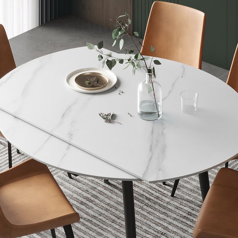Extendable Round Dining Table Modern Sintered Stone Top Table with 4 Legs