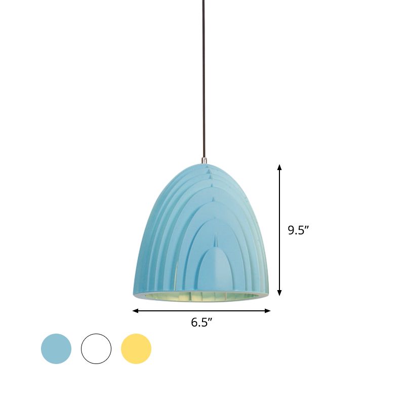 Wood Grain Designed Dome Suspension Lamp Simple Creative Single White/Yellow/Blue Pendant Light Kit
