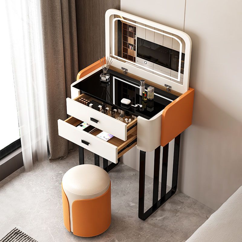 Contemporary Glass Makeup Counter Bedroom Make-up Vanity with Lighted Mirror
