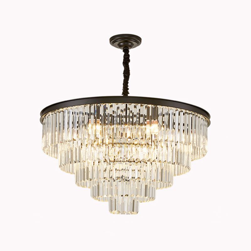 Tiered Tapered Living Room Chandelier Light Clear Crystal Simplicity Pendant Light Fixture