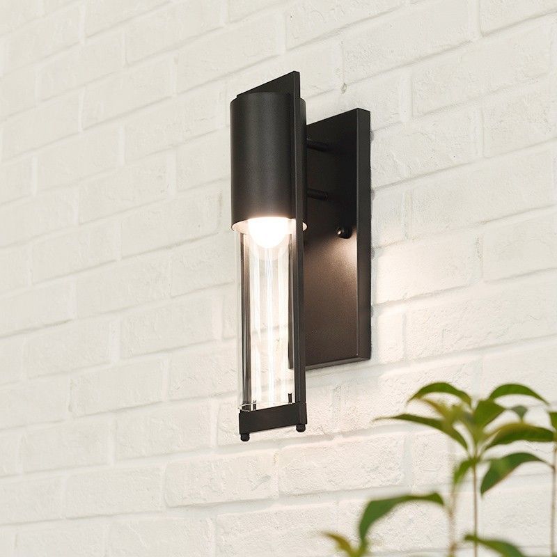 1 Light Metal Wall Sconce Lamp Modern Black/Rust Tube Outdoor Wall Mounted Light with Clear Glass Shade