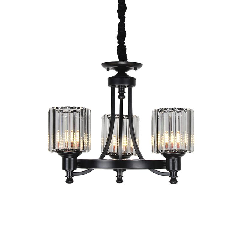 Black/Gold Chandelier Lamp Vintage Stylish Crystal and Metal 3/6 Heads Hanging Lighting with Cylinder Shade
