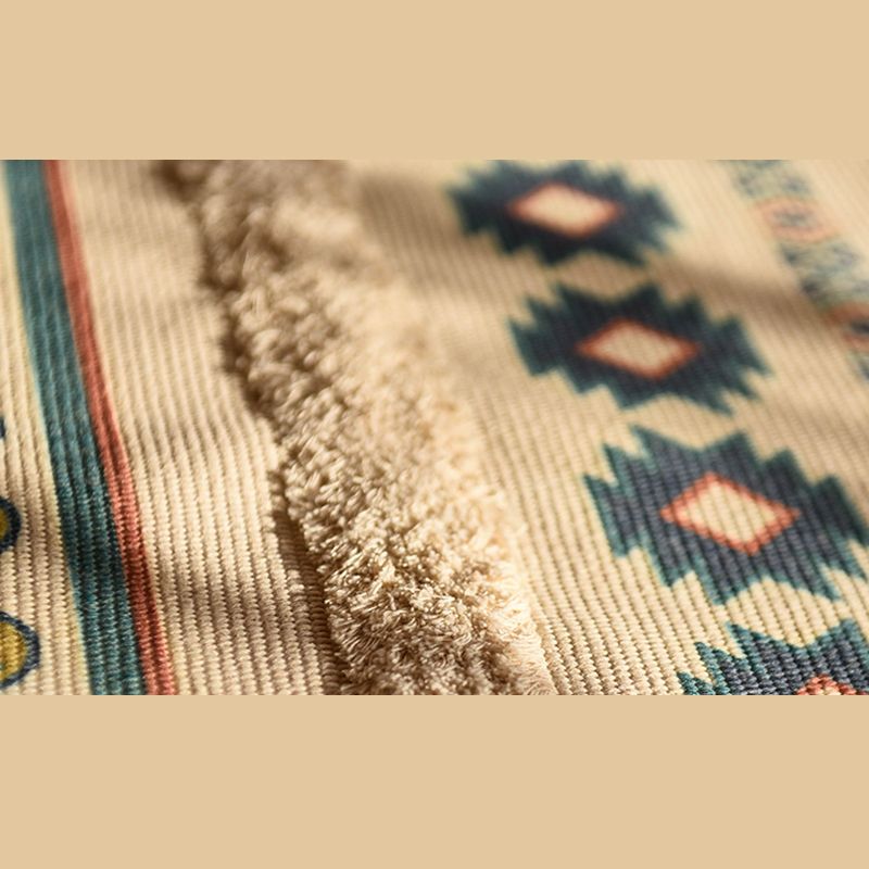 Bohemian Americana Rug Khaki Tone Cotton Blend Rug Washable Carpet with Fringe for Home Decor