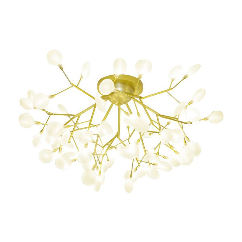Tree Branch Living Room LED Semi Flush Metallic Postmodern Ceiling Mount Chandelier