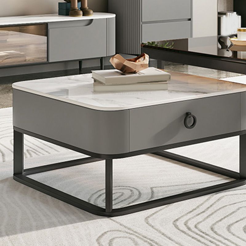 Glass/Slate Top Coffee Table Contemporary Frame Coffee Cocktail Table with Drawers