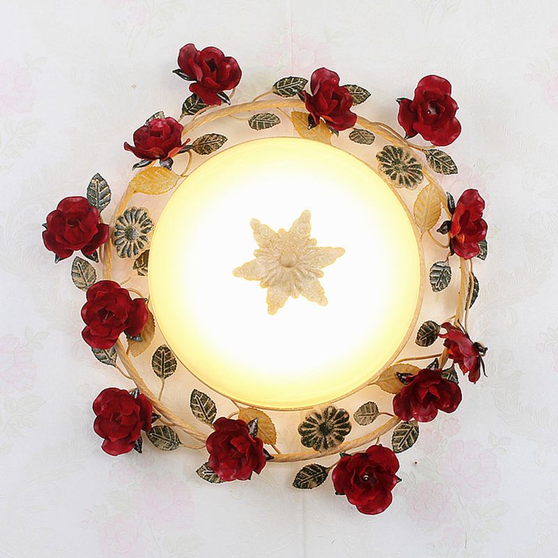 Plafonnier encastré à 1 lumière pour salon, bol de 12 po/16 po de largeur, fleur coréenne, blanc givré, classe 1