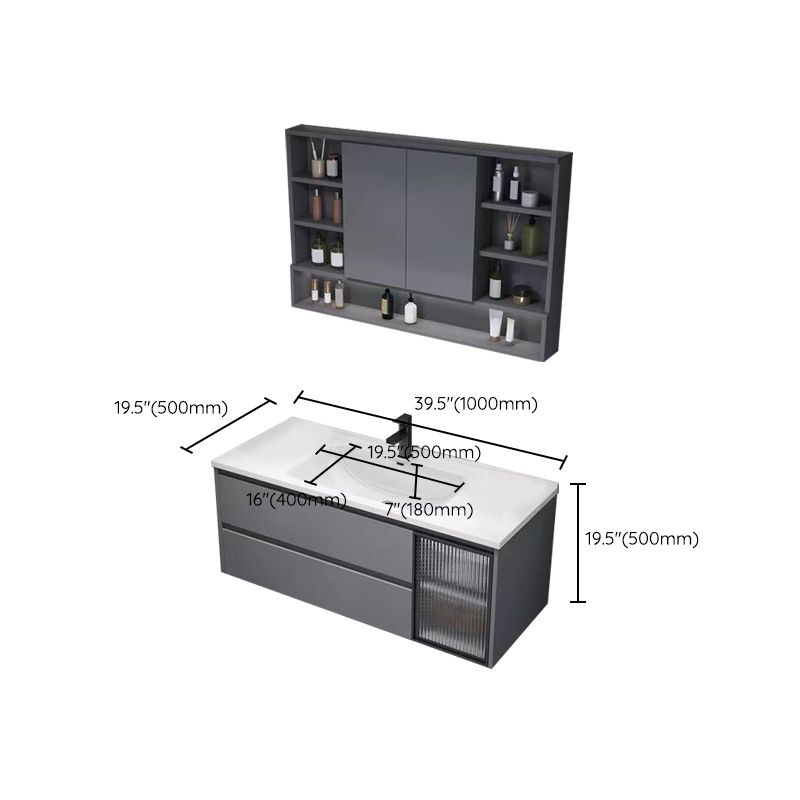 Contemporary Sink Cabinet Metal Gray Wall-Mounted Bathroom Vanity Set