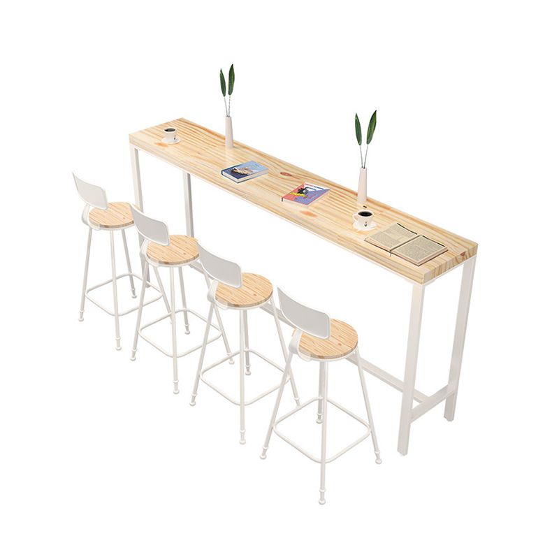 Rectangular Bar-height Table Wood Top Pub Table with White Base