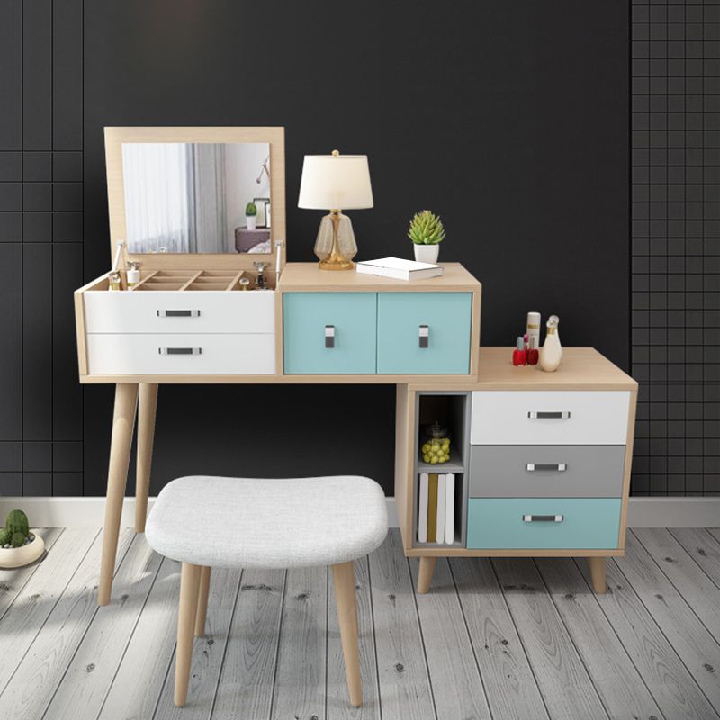 Wooden Flip-top Vanity Set Modern Natural Vanity Desk with Drawers