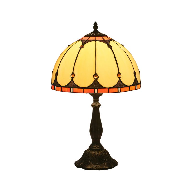 Dome Shaped Yellow Glass Task Lighting Victorian 1 Light Brass Reading Lamp for Bedroom