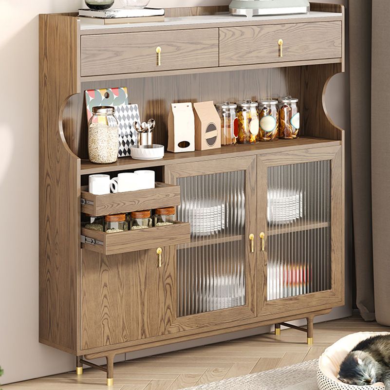 Contemporary Storage Cabinet Wooden Glass Doors Dining Hutch with Drawers