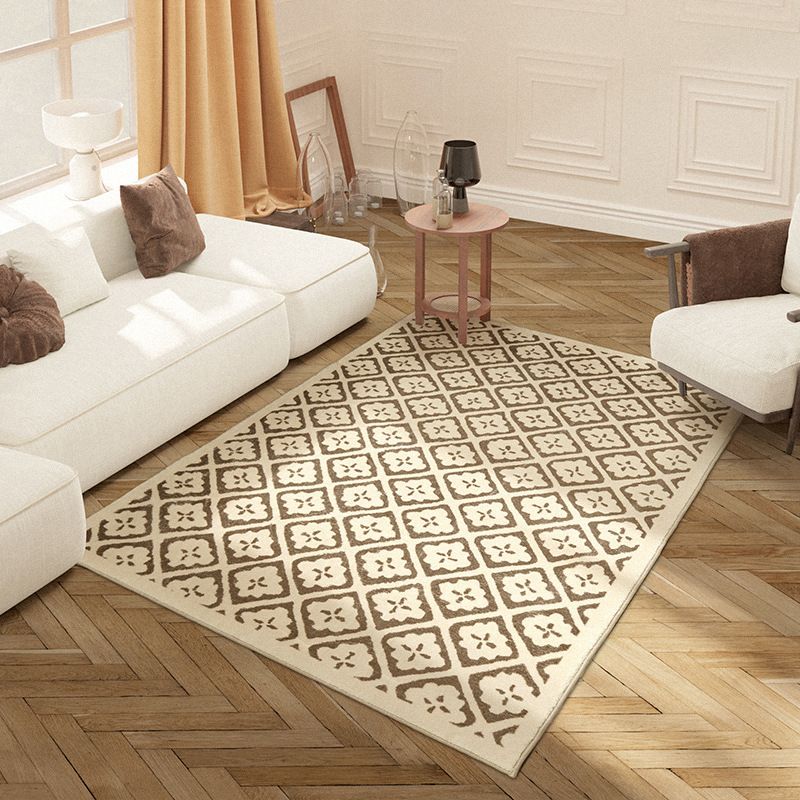 Brown Check Rug Polyester Trendy Rug Non-Slip Backing Rug for Drawing Room