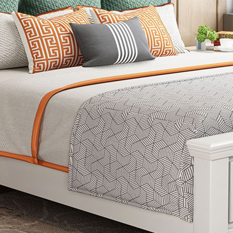 Contemporary White Wooden Standard Bed with Rectangular Headboard