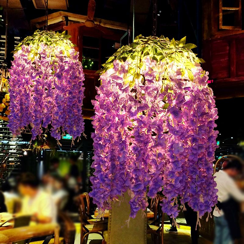 Purple Sphere Suspension Lighting Retro Metallic 1 Head Restaurant Hanglampje Licht met Wisteria Decor