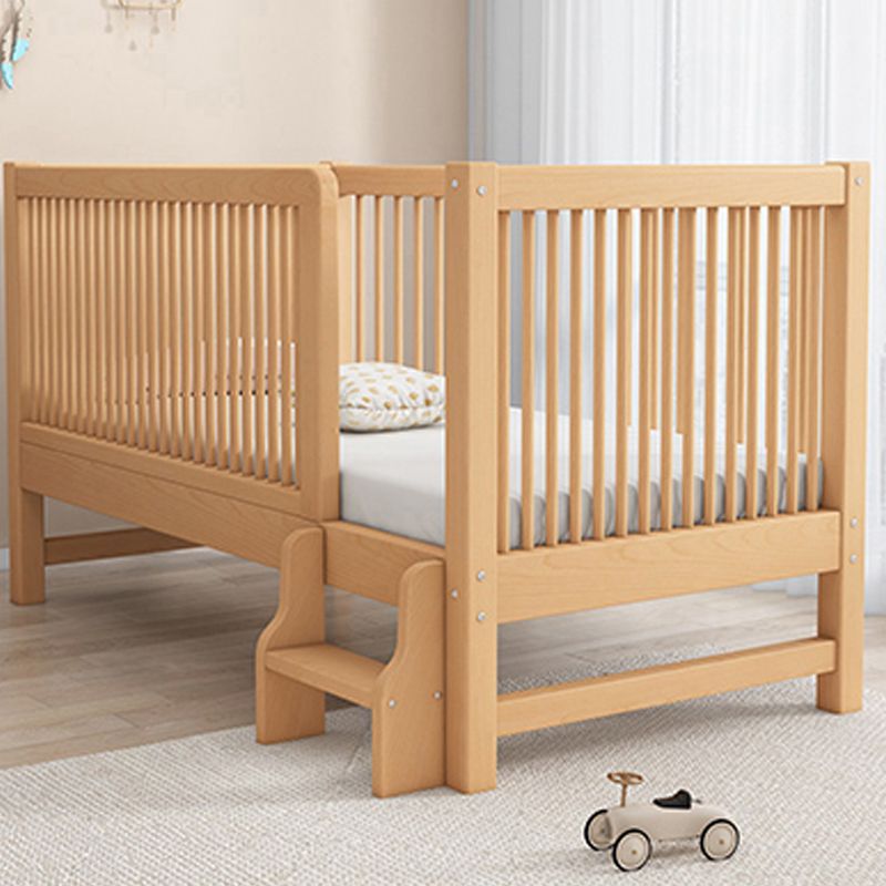 Scandinavian Beech Wood Nursery Bed Natural Nursery Crib with Guardrail