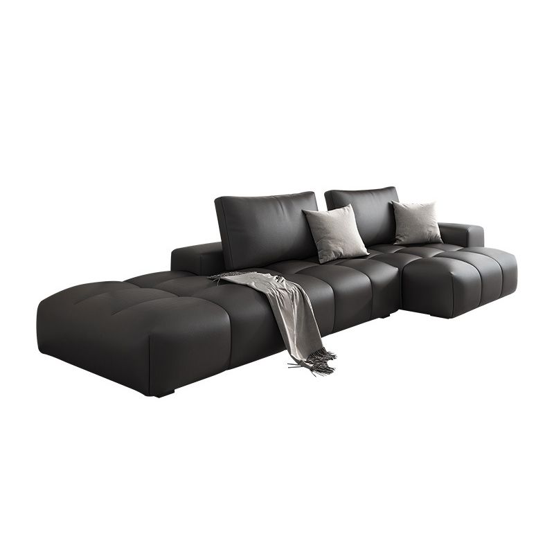 One Side Armrest Cushioning Back Sofa Bed Black Imitation Leather Sofa