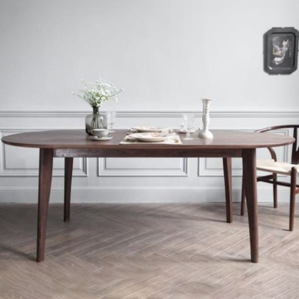 Simple Style Dining Table Solid Wood Oval 4 Legs Base Table for Kitchen and Home