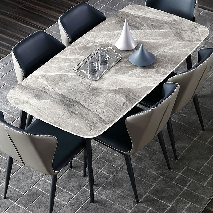 Mesa de piedra sinterizada moderna con mesa de comedor de mesa rectangular de 4 patas con base de metal