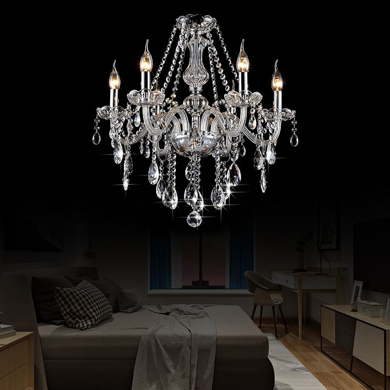 Clear Crystal Candelabra Chandelier Light Modern 6/8 Lights Hanging Ceiling Light for Living Room