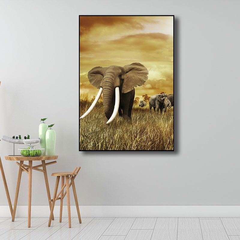 Contemporary Elephant Wrapped Canvas Dark Color Home Wall Art Decor for Living Room