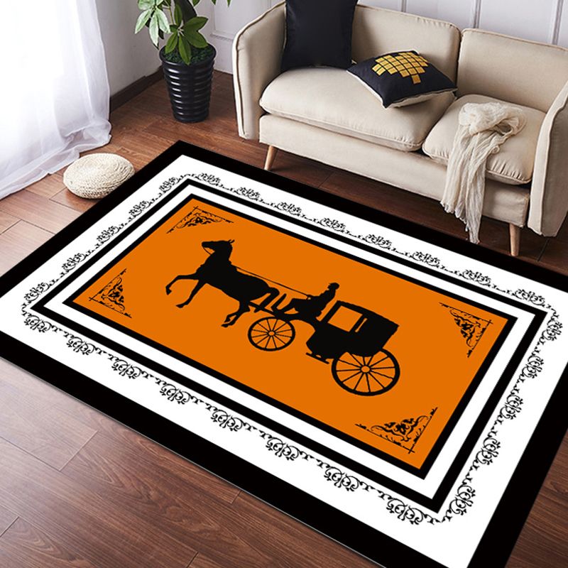 Orange Tone Modern Indoor Rug Polyester Horse Print Carpet Easy Care Rug for Home Decoration