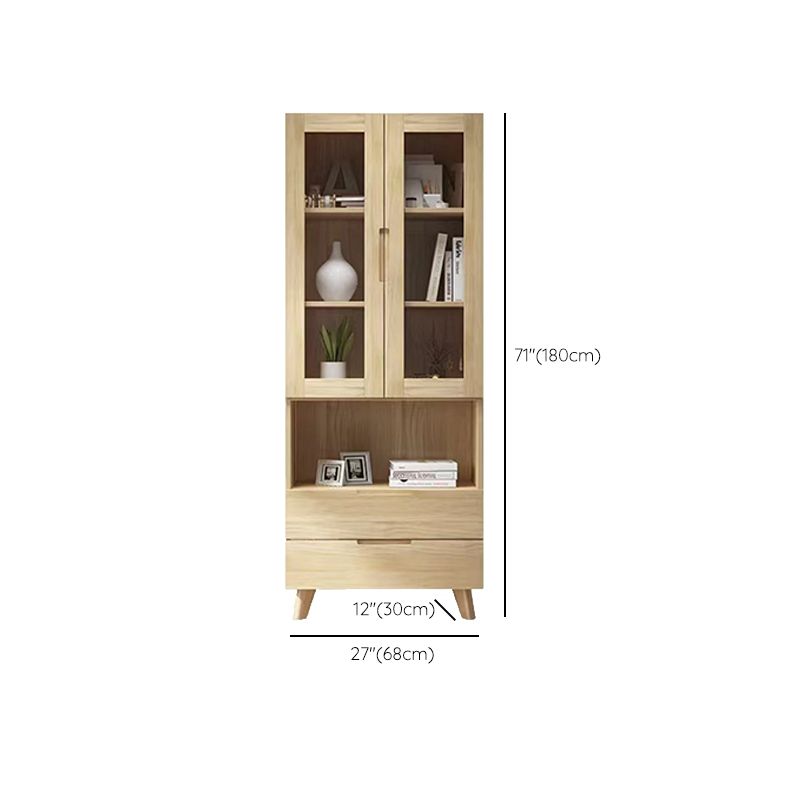 70.9" Tall Modern Natural Cabinet Solid Wood Chest with Glass Door