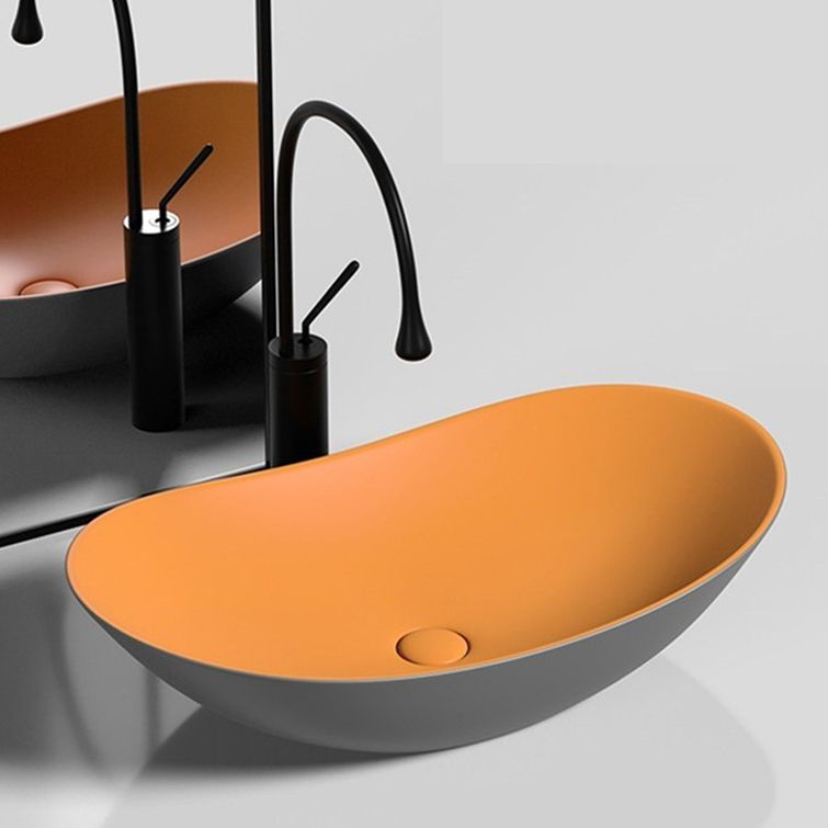 Modern Vessel Bathroom Sink Oval Porcelain with Faucet and Drain Assembly Basin Sink