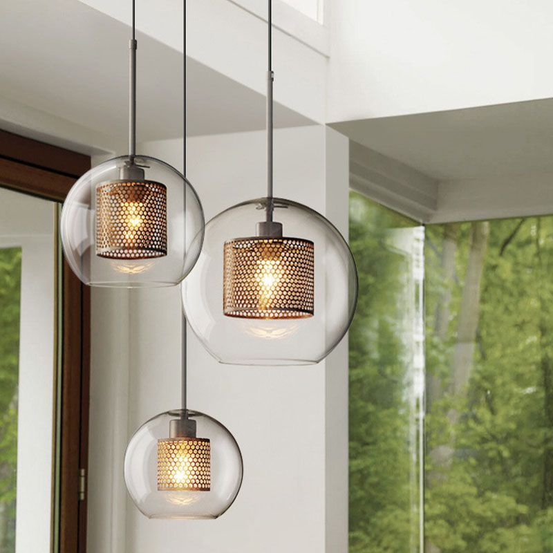 Modern One Head Hanging Light Clear Glass Ball Contemporary Down Lighting Pendant for Dinning Room