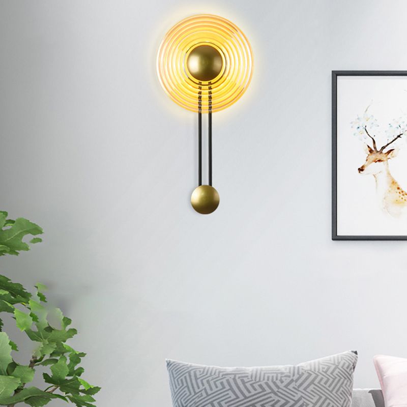 Glass Round Wall Light Modern 1-Light Wall Lights in Gold for Bedroom
