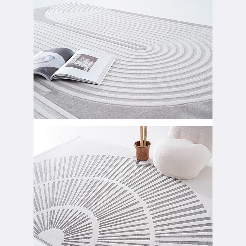Fancy Grey Stripe Print Rug Polyester Modern Area Rug Easy Care Area Carpet for Living Room