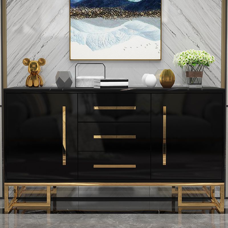 Glam Stone and Wood Sideboard 47.5"L Buffet Kitchen Sideboard with Drawers and Storage