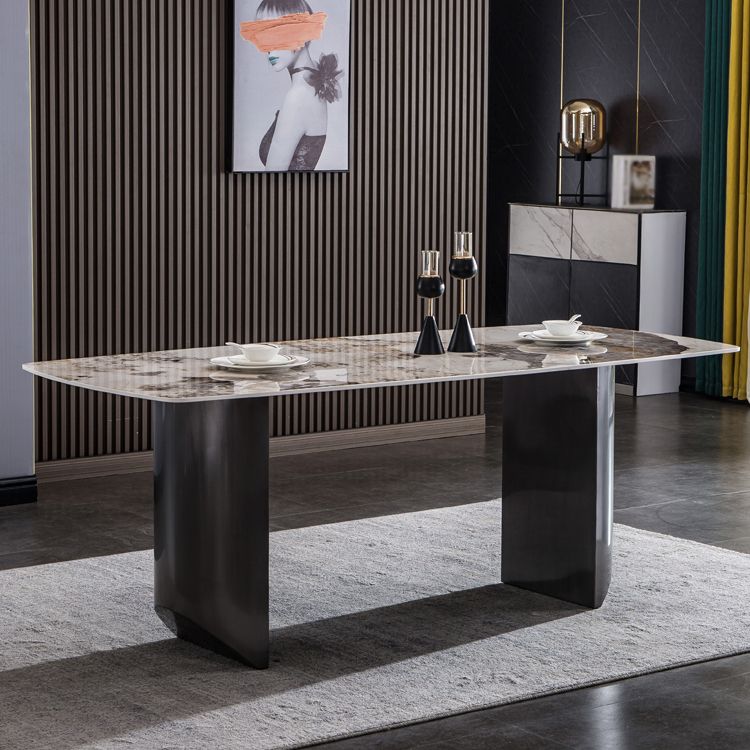 Sintered Stone Table for Restaurant Industrial Rectangle Dining Table with Double Pedestal