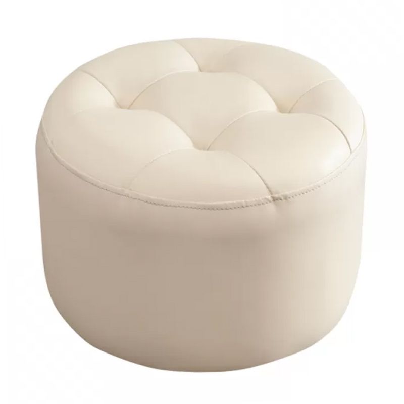 Mid-Century Modern Pouf Ottoman Genuine Leather Upholstered Tufted Round Ottoman