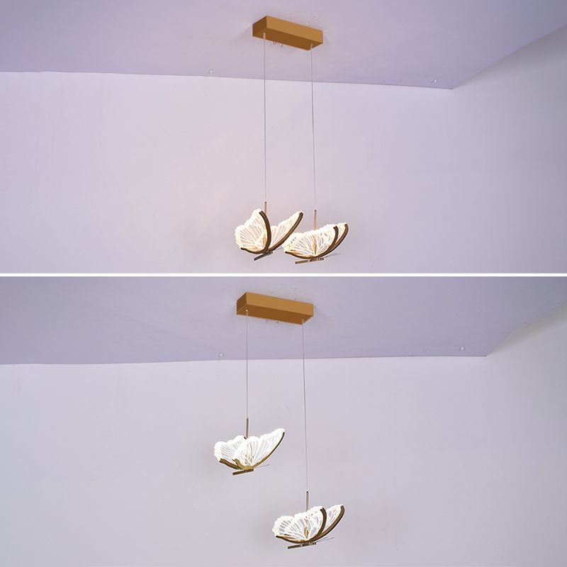 Eenvoud hangende verlichting messing vlinder led plafond hanger met acryl schaduw