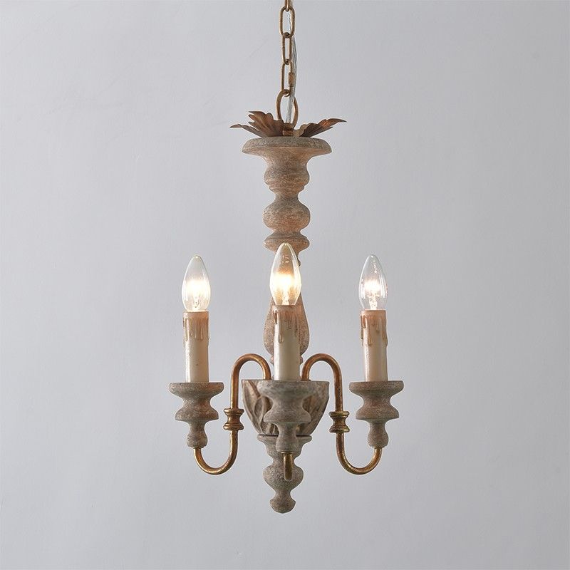 Distressed White Curved Arm Pendant Chandelier Rural Wood 3 Bulbs Dining Room Hanging Ceiling Light