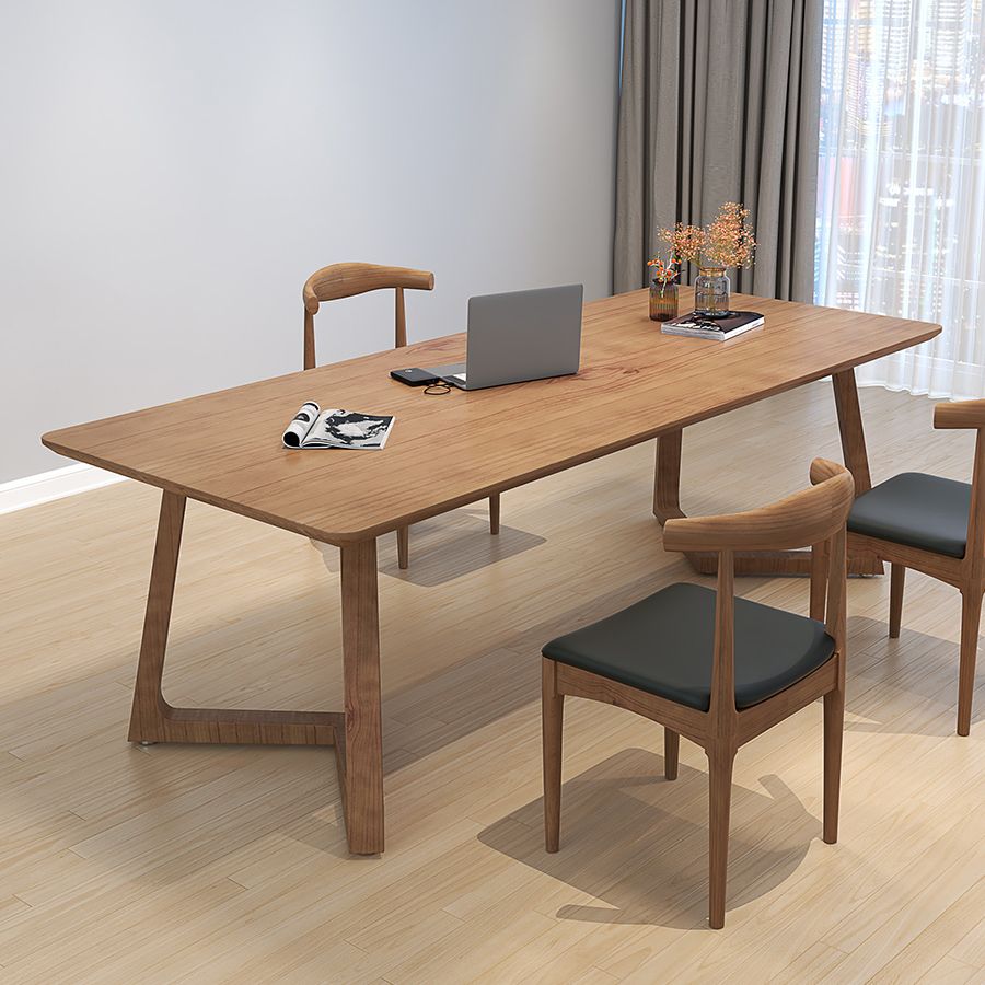 Modern Style Home Office Desk Rectangle Brown Solid Wood Writing Desk
