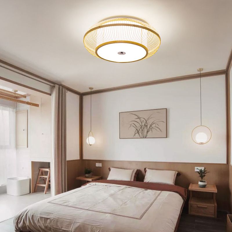Asia Circle Flush Mount Ceiling Light Bamboo Flush Mount Lighting for Bedroom