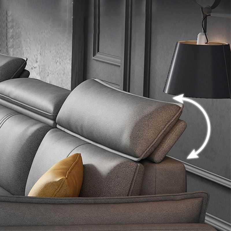 Modern Square Arm Cushion Back Sectional Faux Leather Sofa and Chaise in Dark Gray