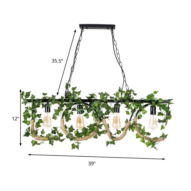 4 lumières linéaires de la lampe avec un lodge de plante artificielle métal.