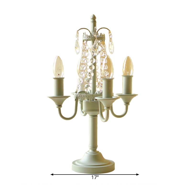 Lampada da tavolo a candela per soggiorno con lampada da tavolo in stile tradizionale in metallo con perline di cristallo trasparente