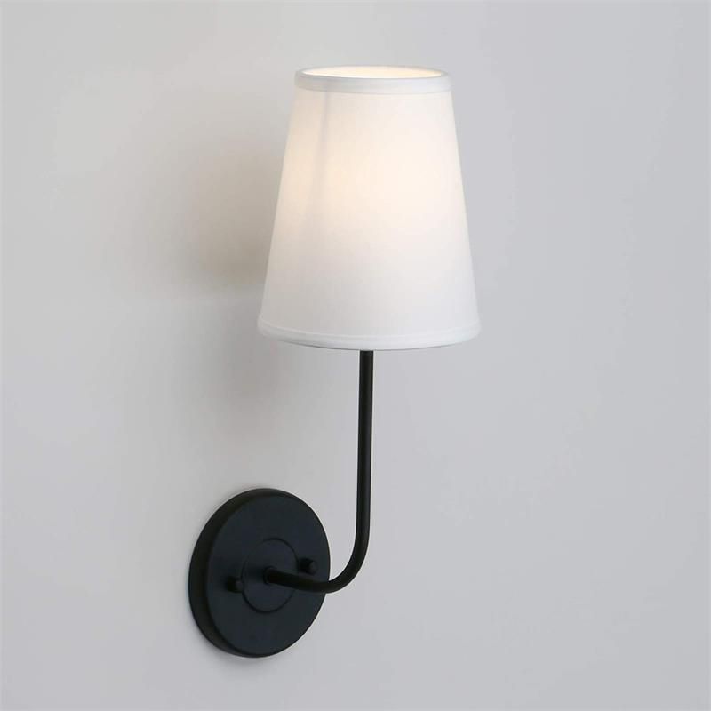 Modern Single Bathroom Vanity Light Black/Brass Metal Bath Bar with Fabric Shade