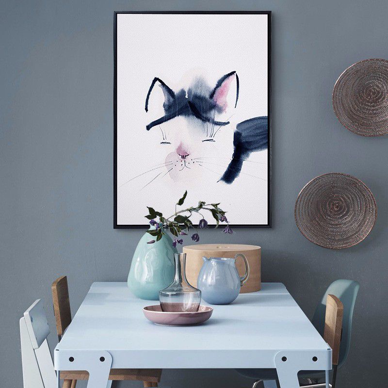 White Childrens Art Wall Decor Animal Painting Canvas Print for Dining Room, Texture
