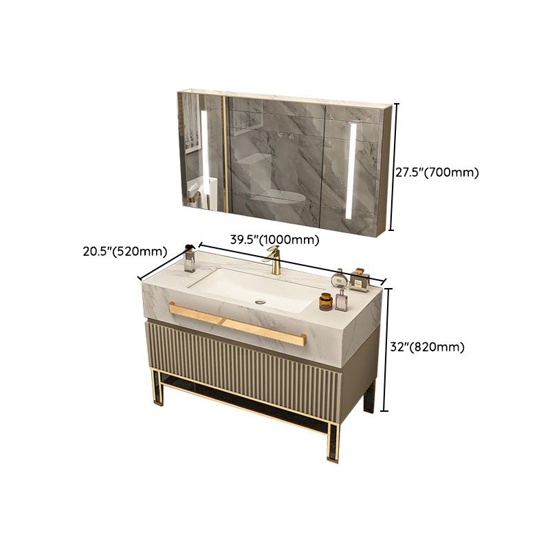 Glam Vanity Set Drawers Single Sink Freestanding Rectangle Bathroom Vanity with Mirror