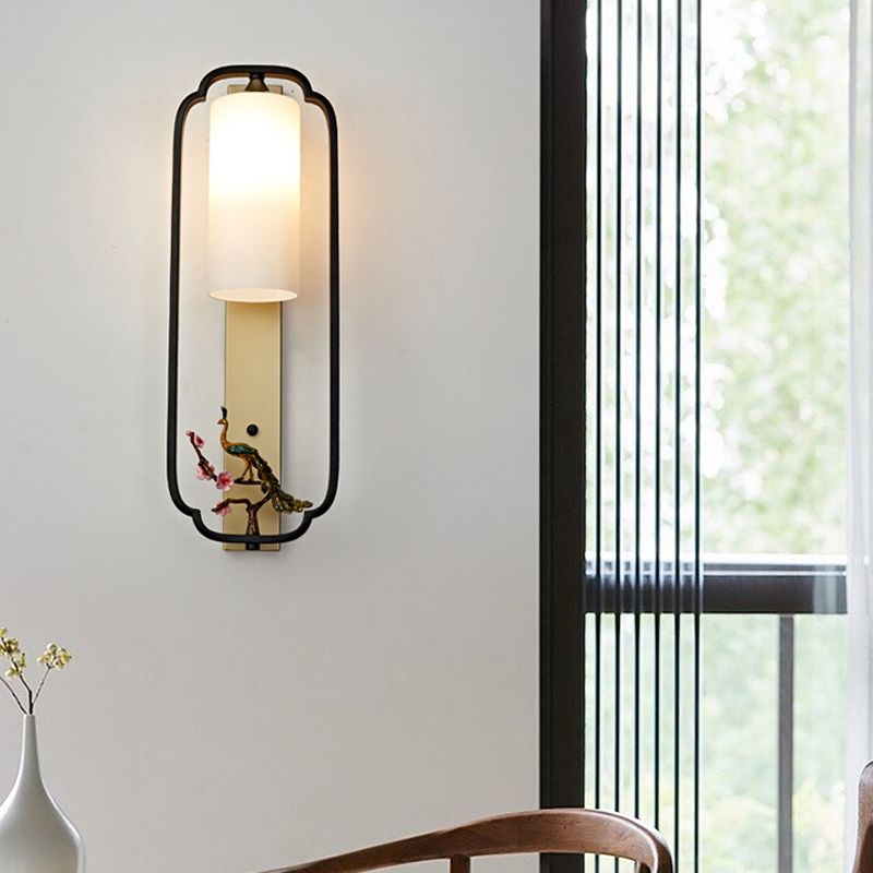 Metal Modern Wall Sconce Cylinder Shape Wall Light with Glass Shade for Bedroom