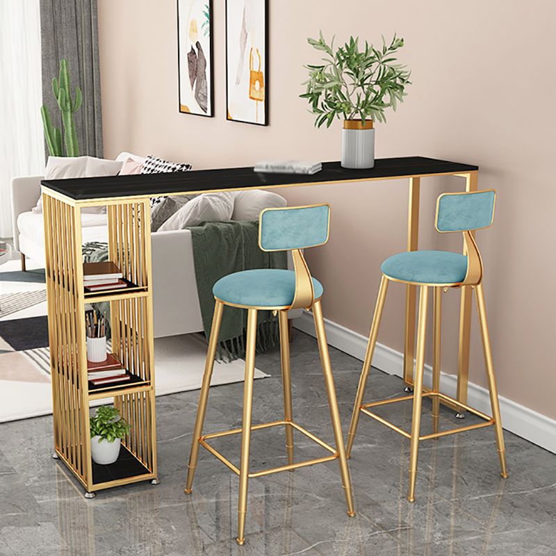 Tavolo da bar per pub in pietra rettangolo glam tavolo da pranzo a doppio piedistallo con 3 scaffali