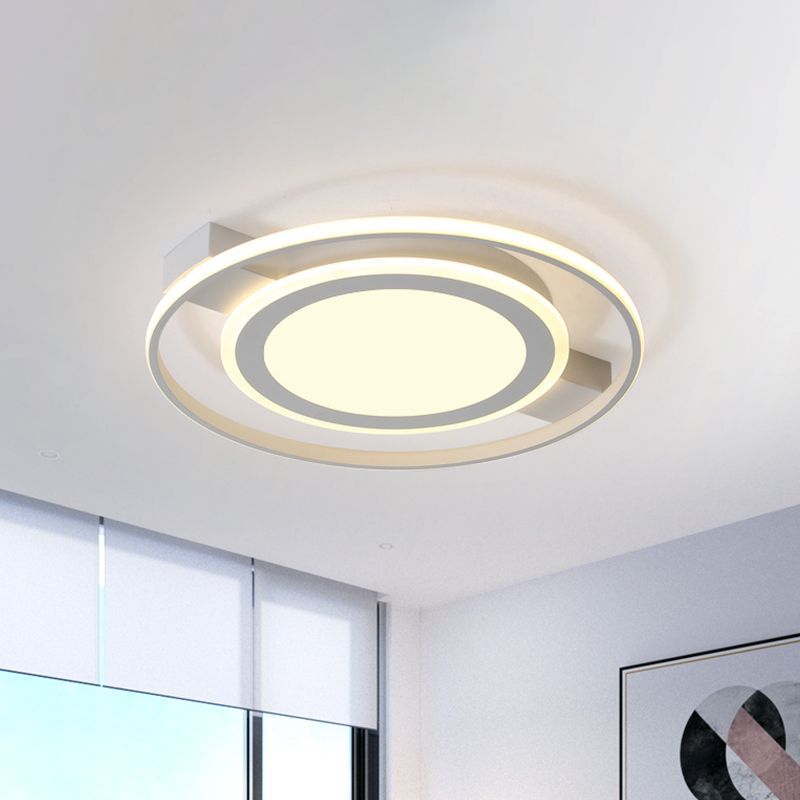 Acrylic 2 Circles Flush Light Fixture Minimalist White 18"/21.5" Wide LED Ceiling Mount Lamp in Warm/White Light