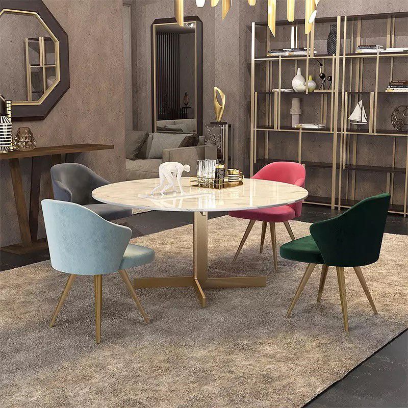 Metal and Stone Table Glam Style Minimalist Round Dining Table for Home Living Room