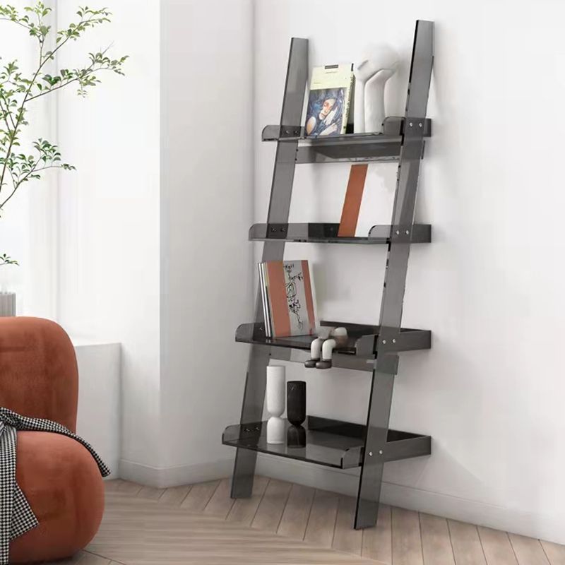 Contemporary Acrylic Bookcase Ladder Open Back Bookshelf with Shelves