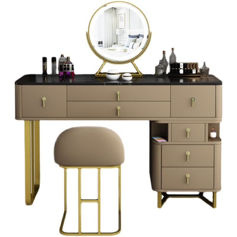 Luxurious 7 Drawers Dresser 29.52" High Vanity Set with Padded Stool